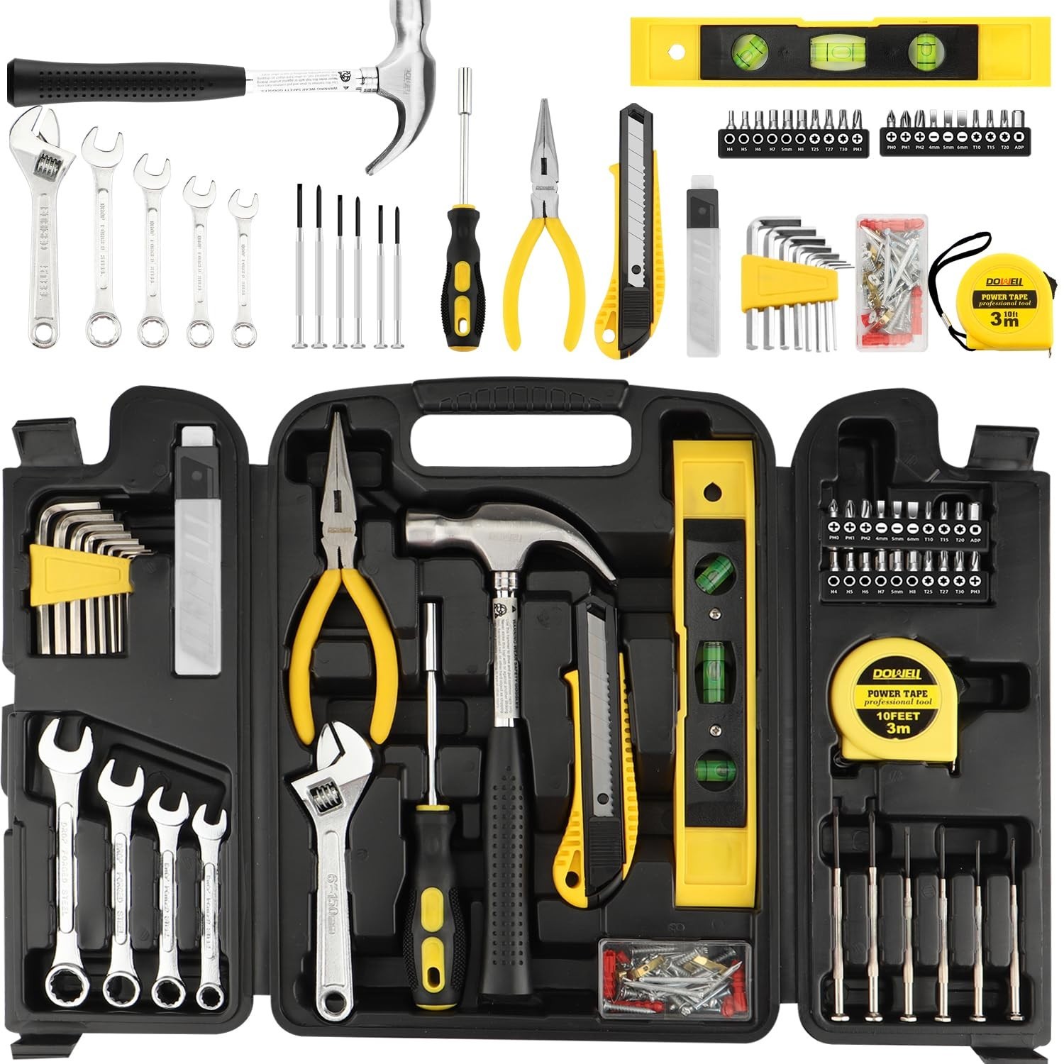 90-Piece Home Tool Set with Wrenches, Hammer, Pliers & Screwdrivers - Durable, R