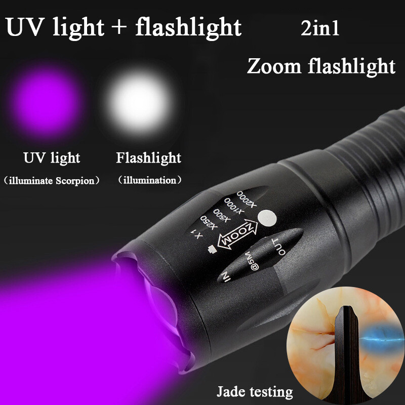 Rechageable UV White LED Flashlight Torch 120000LM Ultra Violet Blacklight 2In1