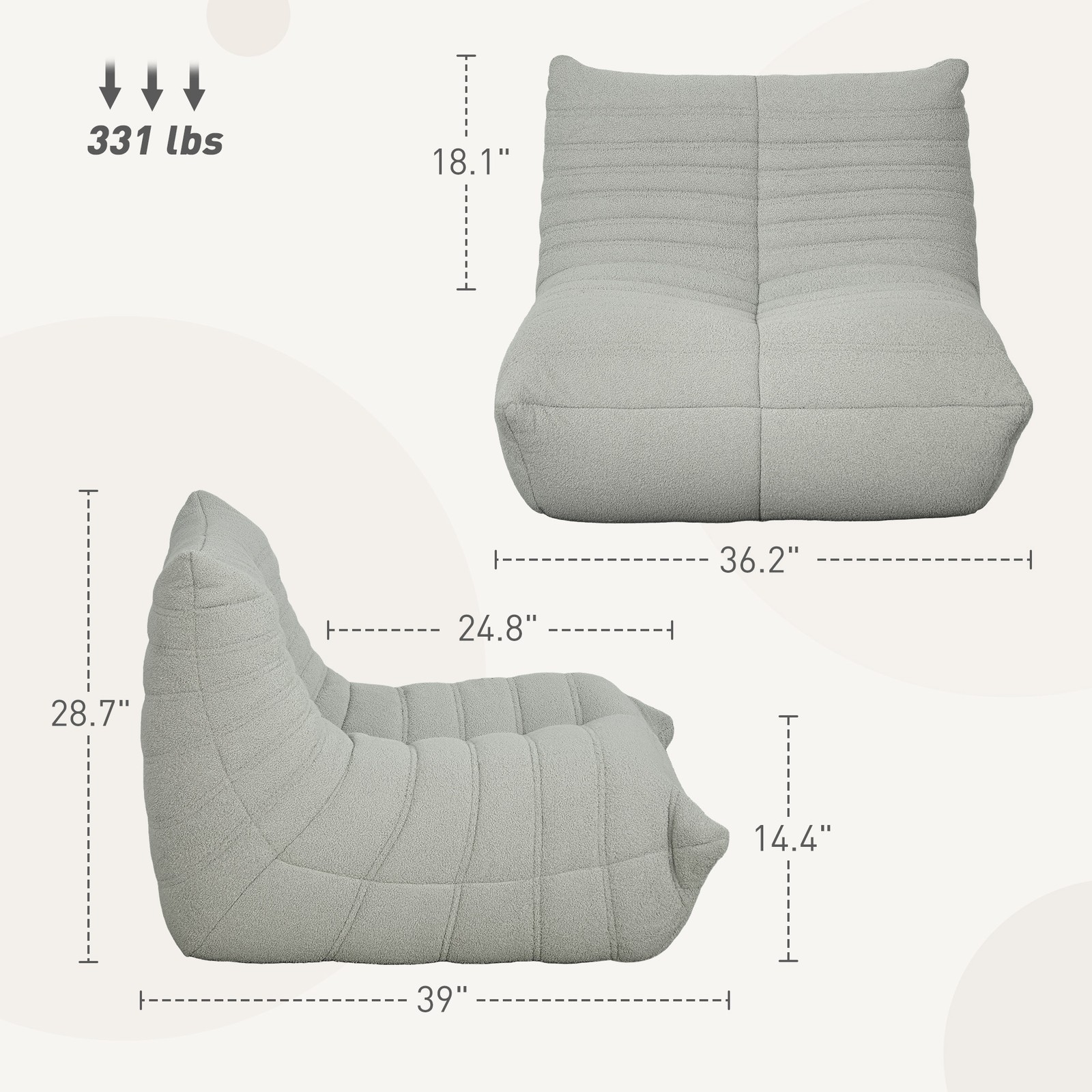 Bean Bag Chair For Adults, Giant Fireside Chair, Bean Bag Sofa With High Density
