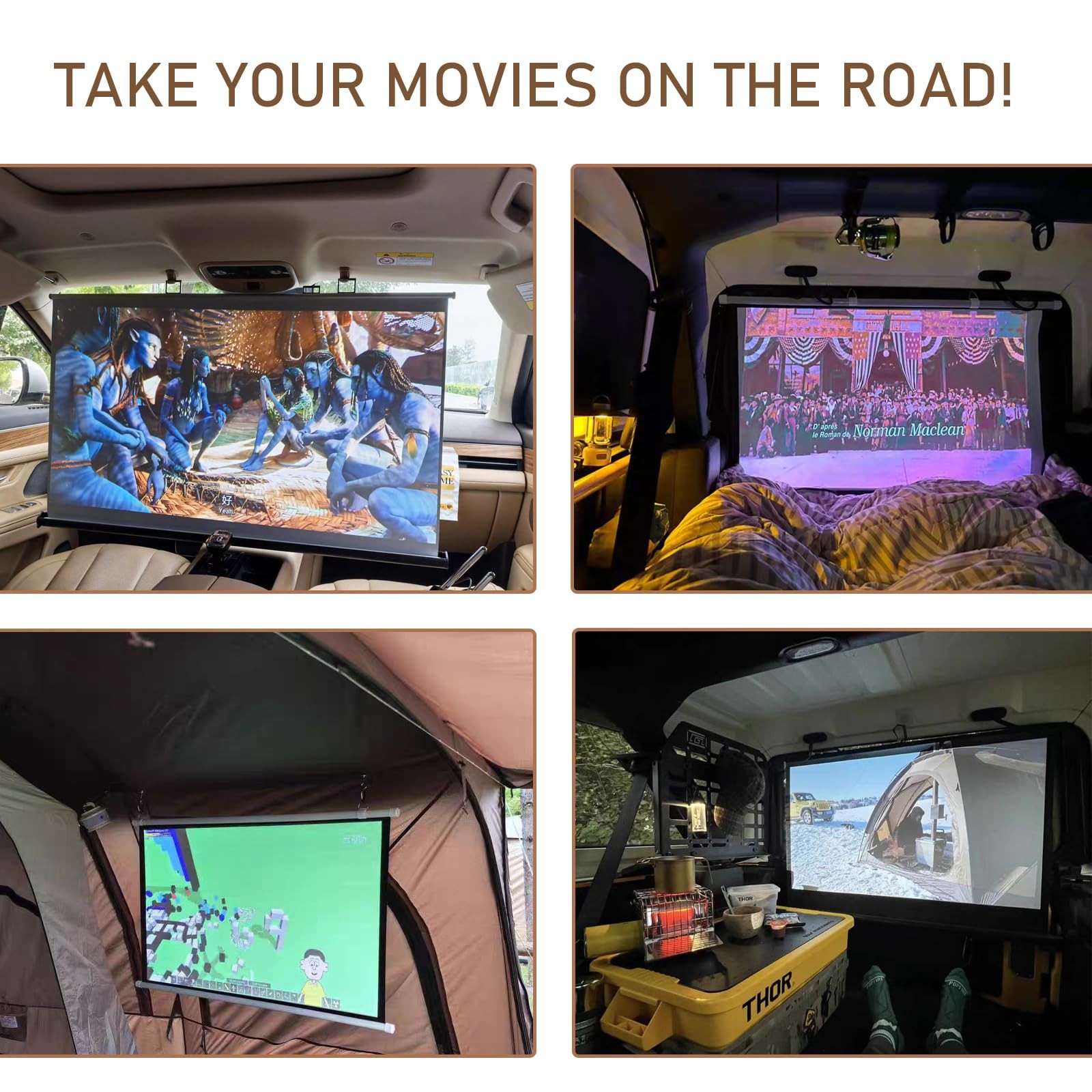Projector Screen Small for Car, 40 inch 16:9, 4K HD, Portable Projection Scre...