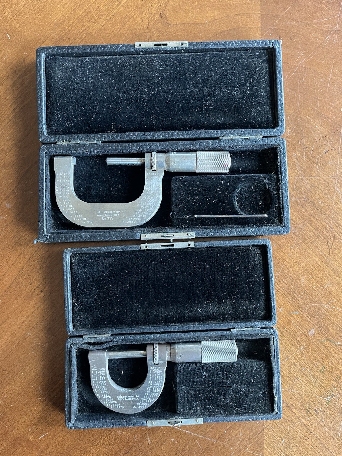 Vintage Starrett No. 217 & 201 Outside Micrometer Gauge w/ Case Tools