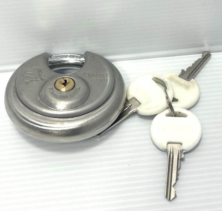 Chateau C 970 Stainless Steel Disc Padlock Circular Round Lock Keys Heavy Duty