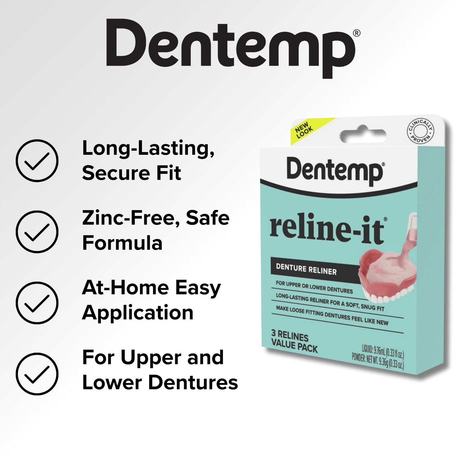 Dentemp Denture Reline Kit Value Pack - Advanced Formula It Clear