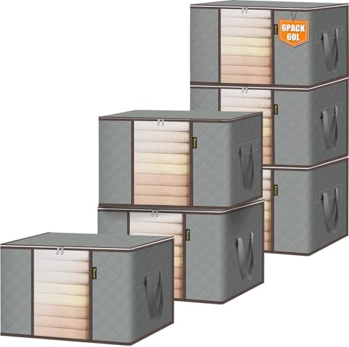 6 Pack Clothes Storage Bags, 16 Gallon Storage 6 Pack-16 Gallon Grey
