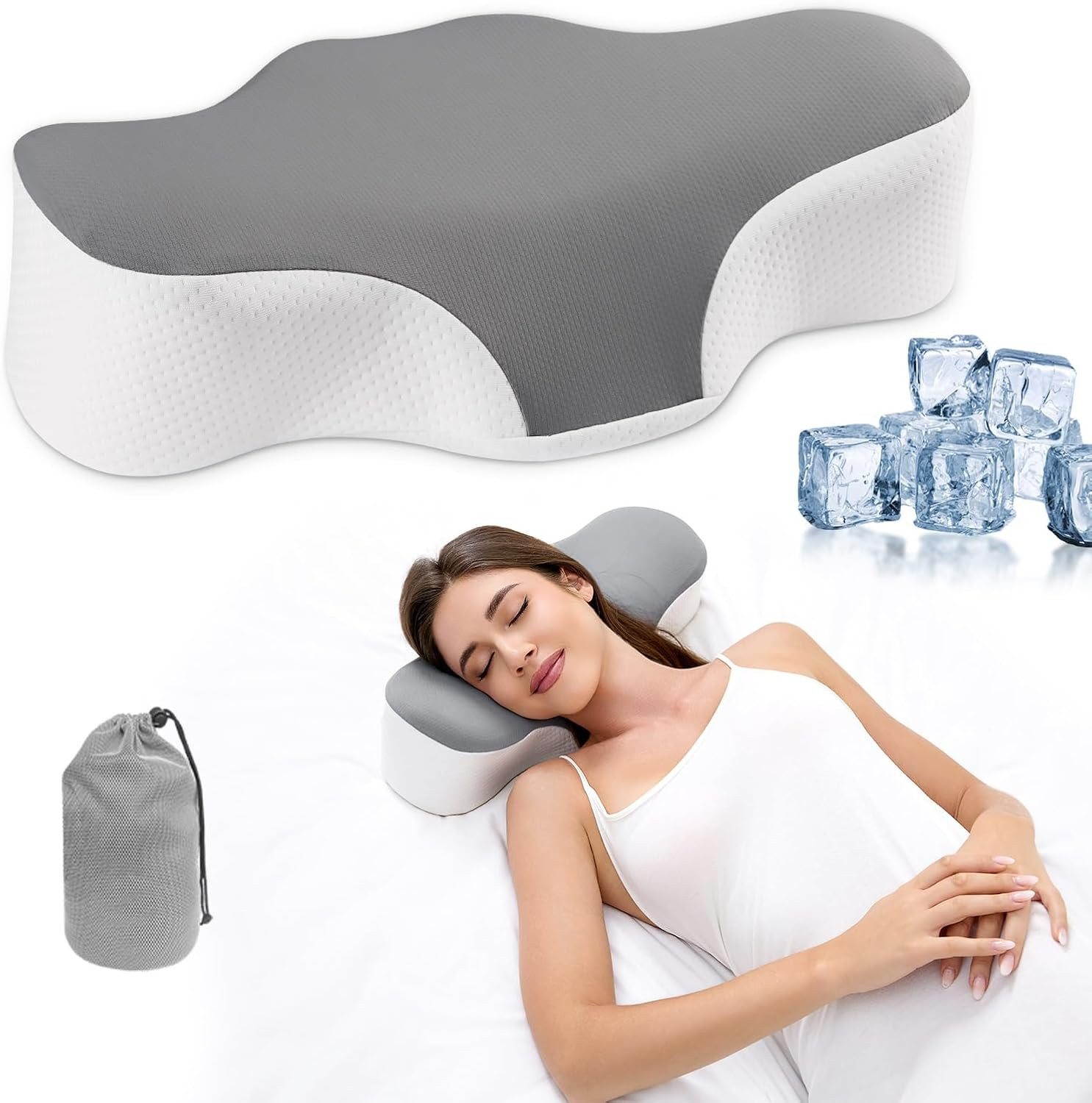 Camping Travel Pillow for Sleeping - Memory Foam Cervical Neck Support Pillow fo