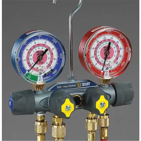 Yellow Jacket 49983 Mechanical Manifold Gauge Set, 4-Valve