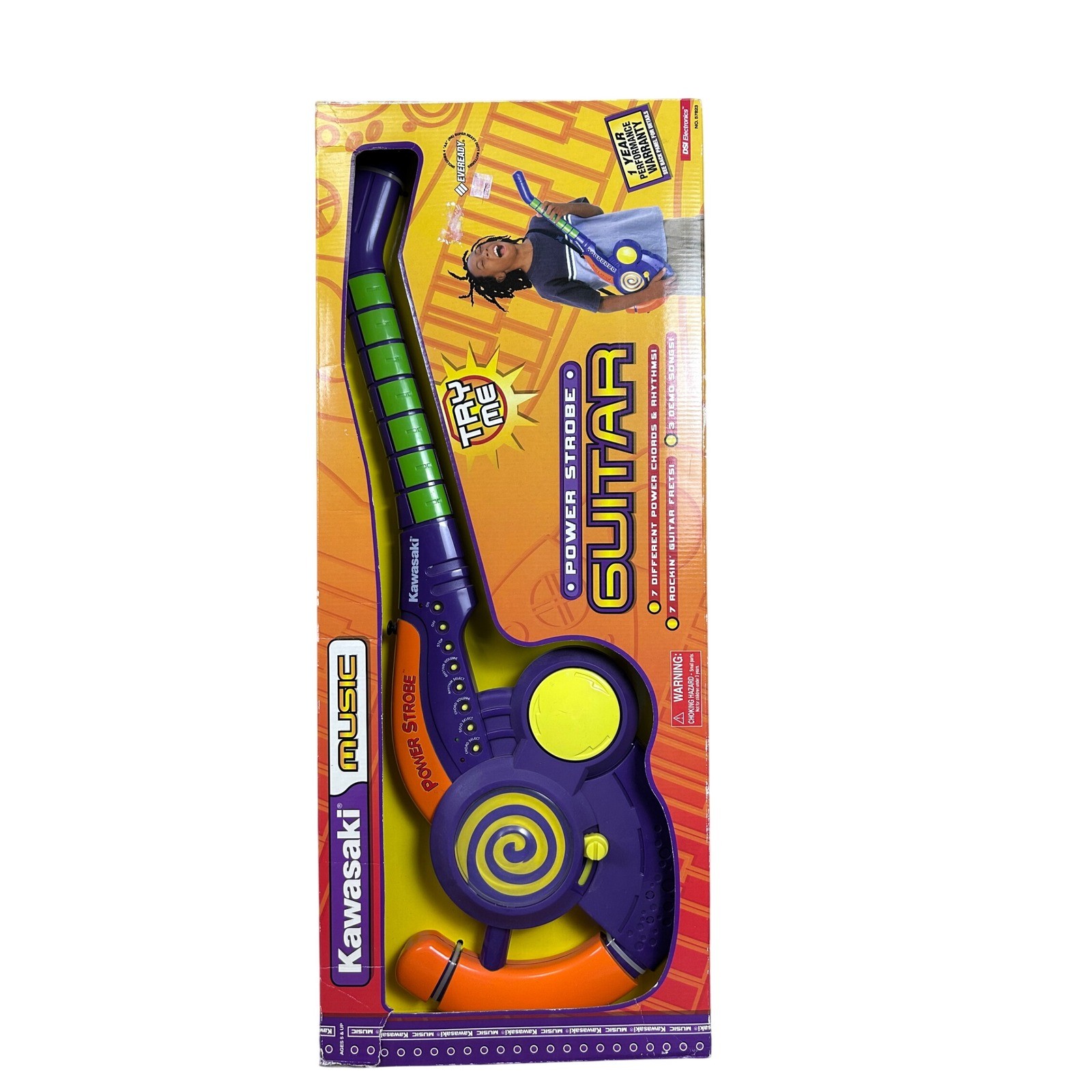 Kawasaki Music Power Strobe Guitar Toy 7 Chords Rhythms 3 Songs Ages 5+ vintage