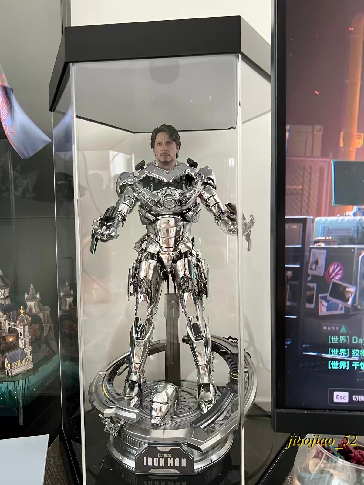 LED Rotating Hex Acrylic Display Box Silent Turntable Figure Model Dust Showcase