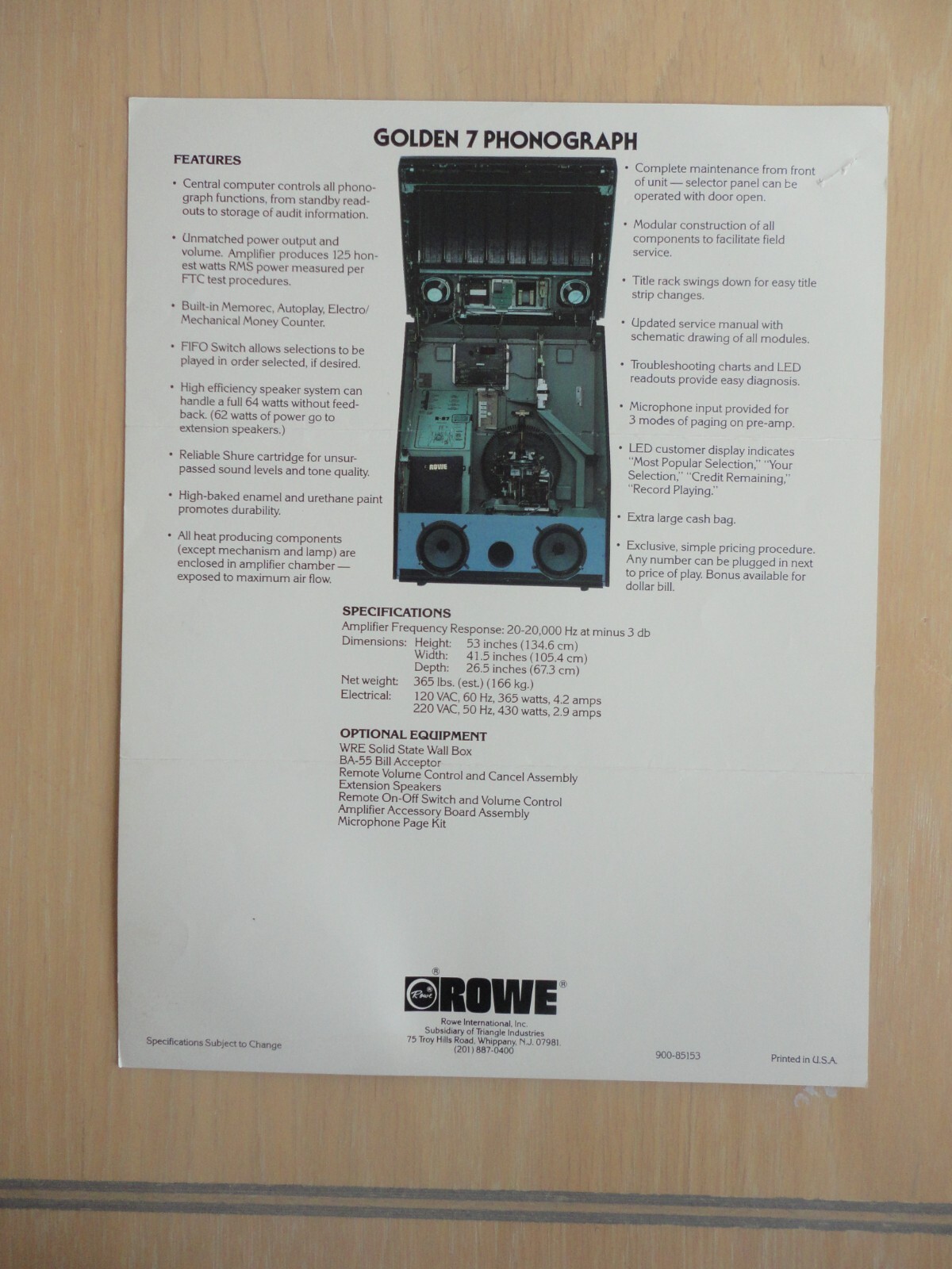 Rowe Golden 7 Jukebox Machine Flyer Original Brochure
