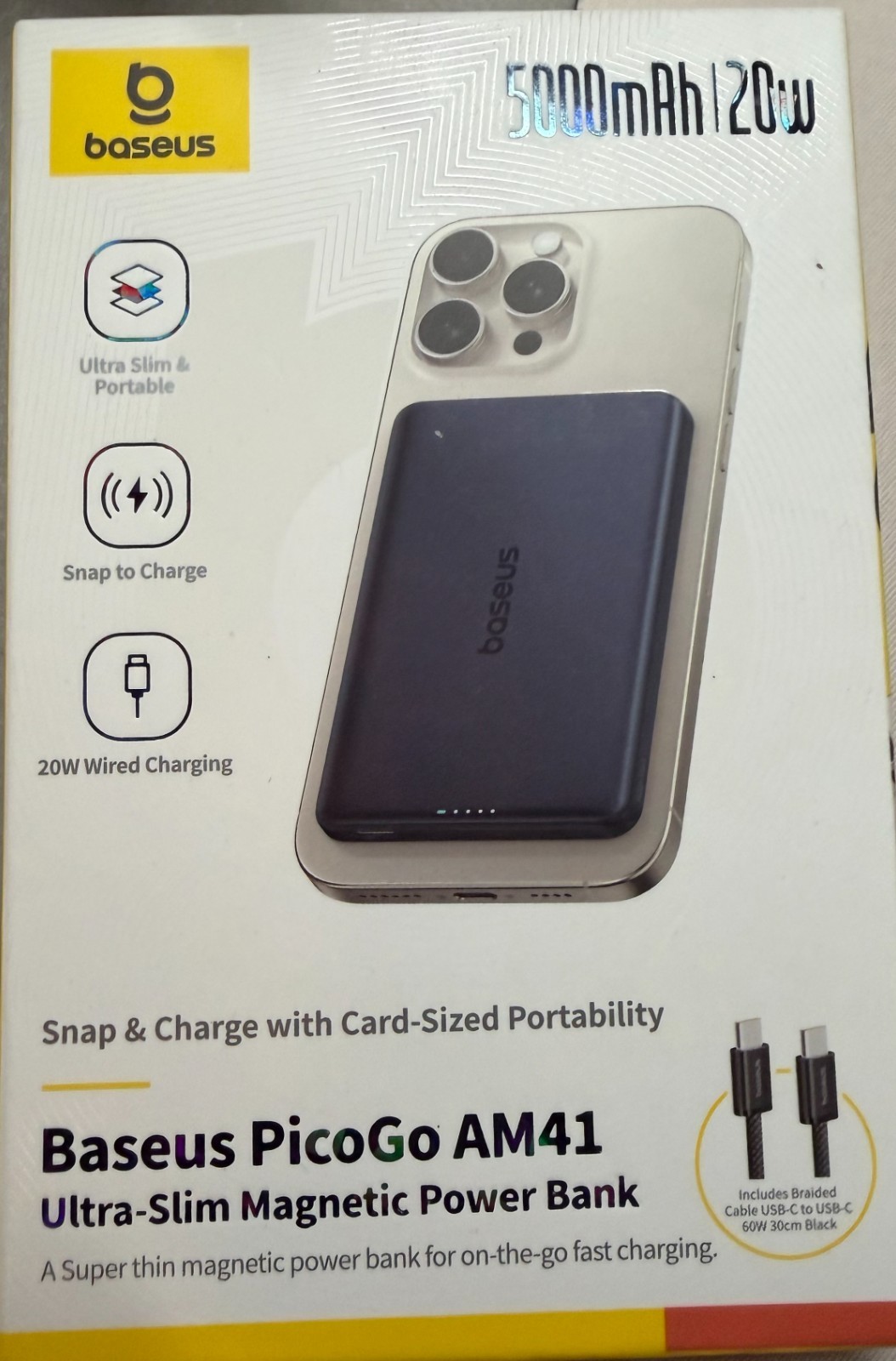 BASEUS PicoGo AM41 Ultra Slim Magnetic Power Bank 5000mAh 20W NEW