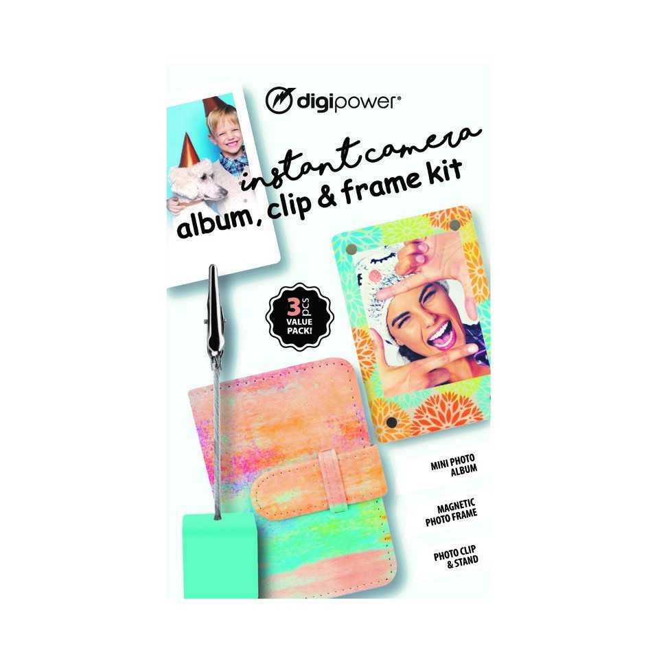 Digipower Mini Instant Camera Album, Clip and Frame Kit (3pcs Value Pack), Pink