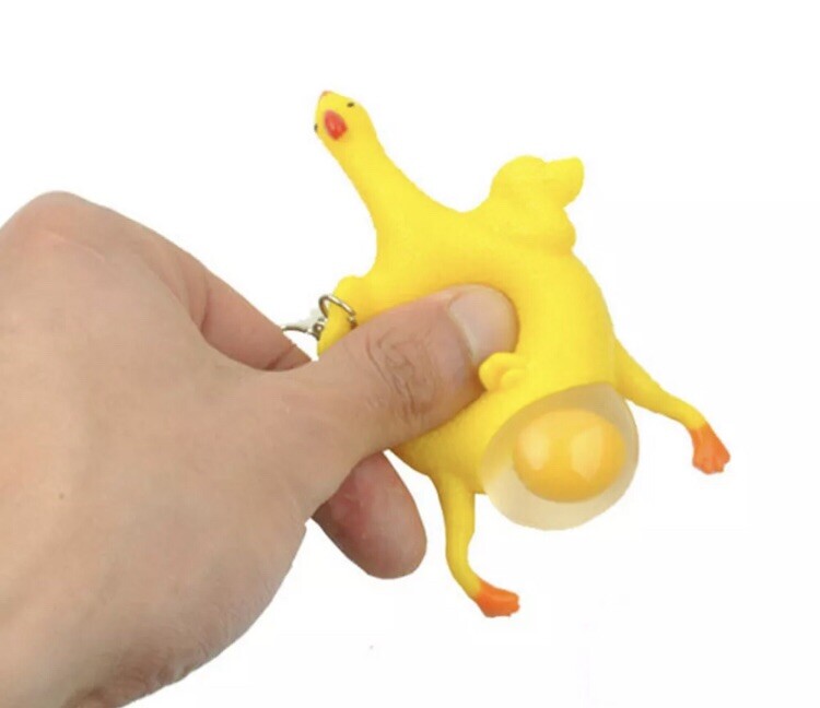 Egg Laying Chicken Squeezable Stress Keychain 2" Cute Toy