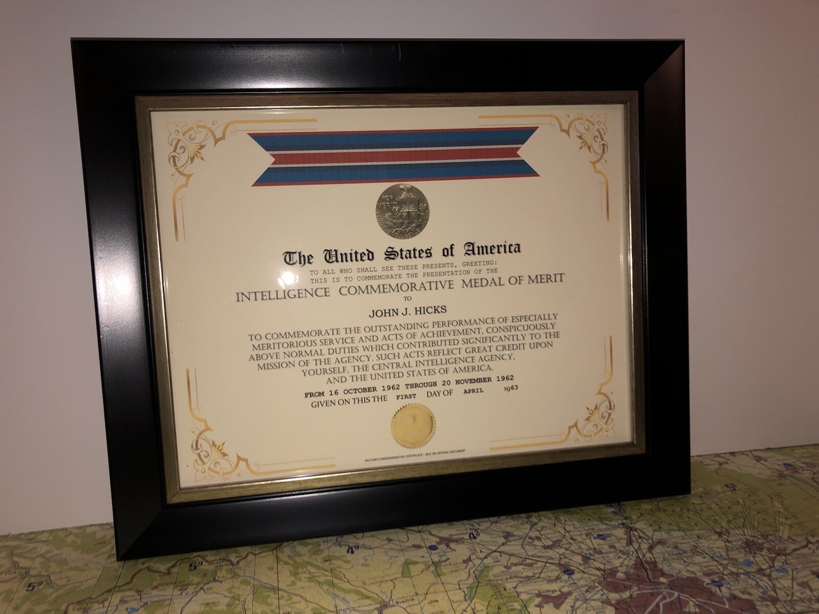CIA - INTELLIGENCE COMMEMORATIVE MEDAL OF MERIT CERTIFICATE Type-1
