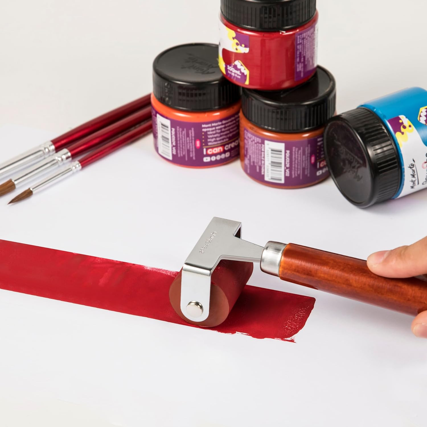 Rubber Brayer, Brayer Roller, Soft Rubber Brayer Roller with Wooden Handle