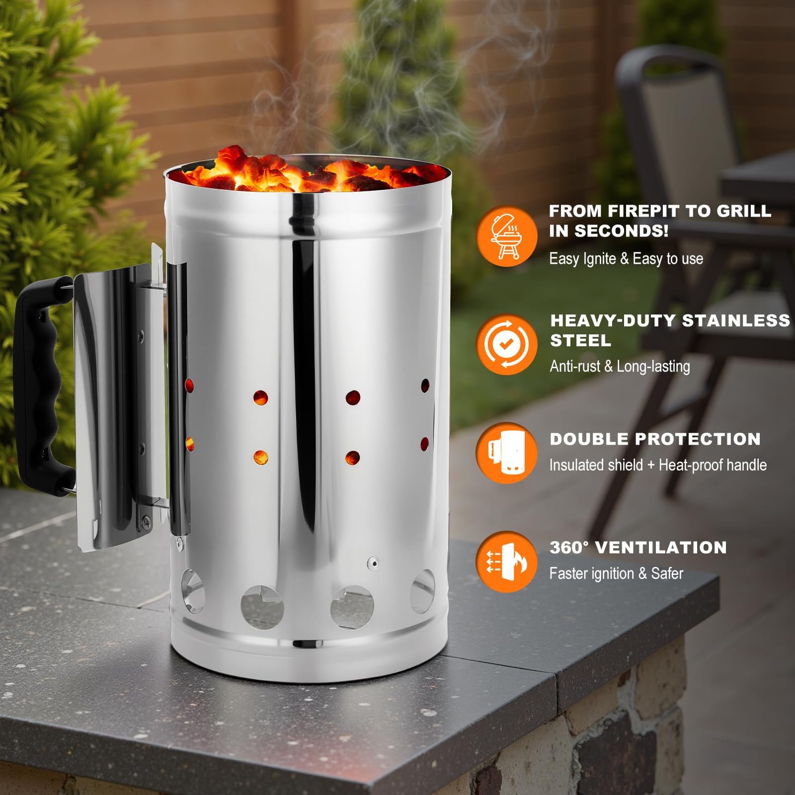 SUNLIFER Charcoal Chimney Starter, BBQ Grill Quick Rapid Fire Starter Chimney...