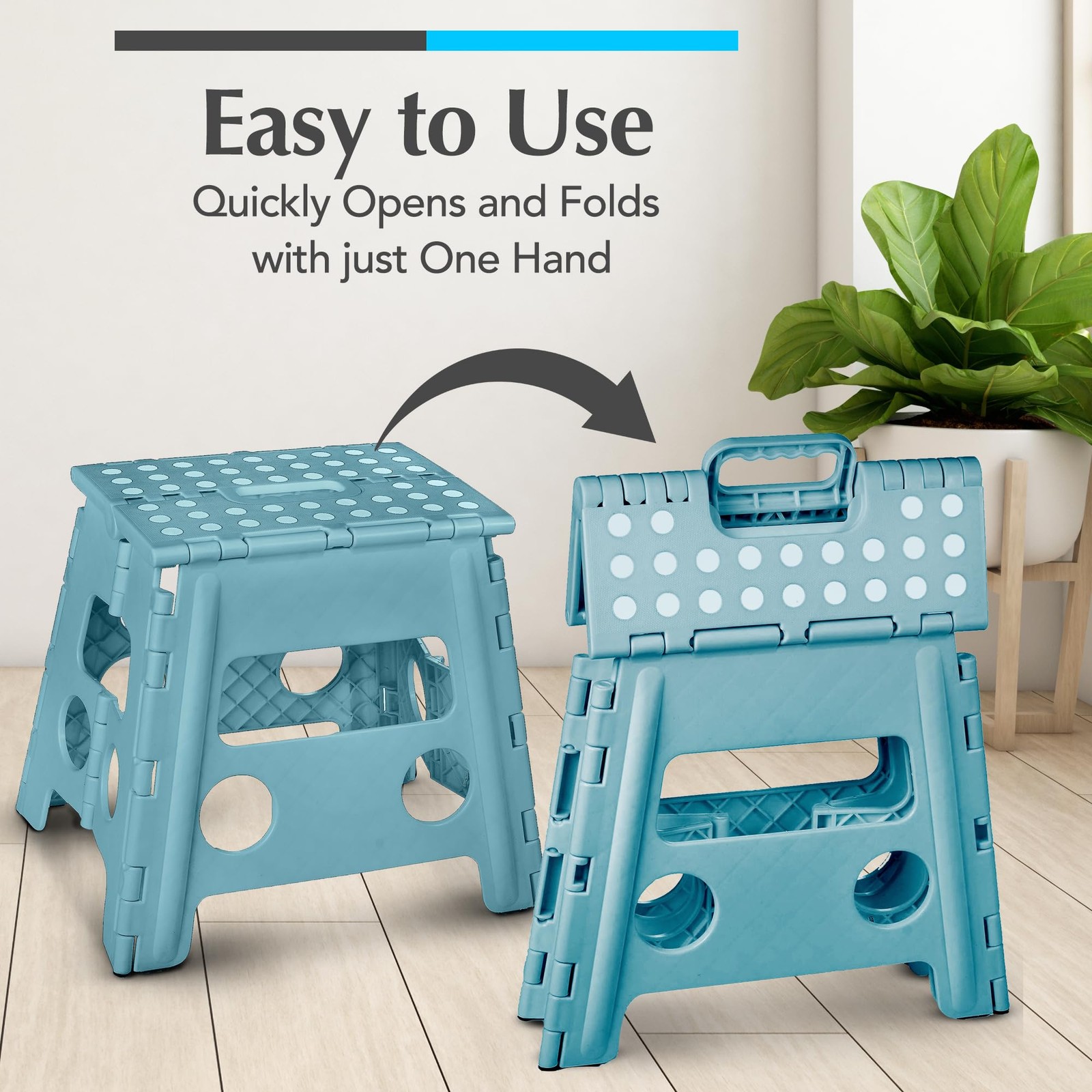 Folding Lightweight Step Stool - Sturdy Enough to Adults - Opens Easy with Fl...
