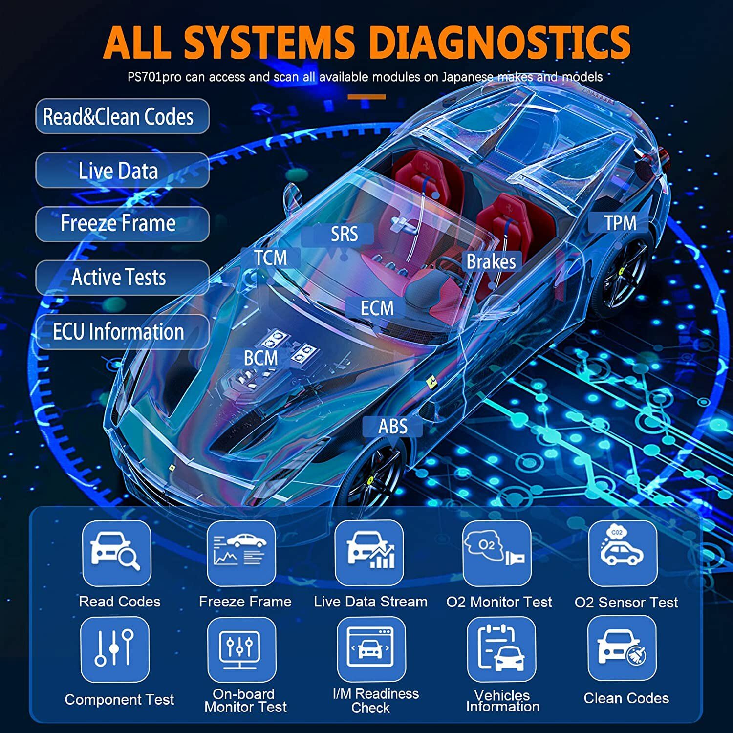 XTOOL PS701 PRO Auto All System Diagnostic Bi-Directional Scan For Japanese Cars