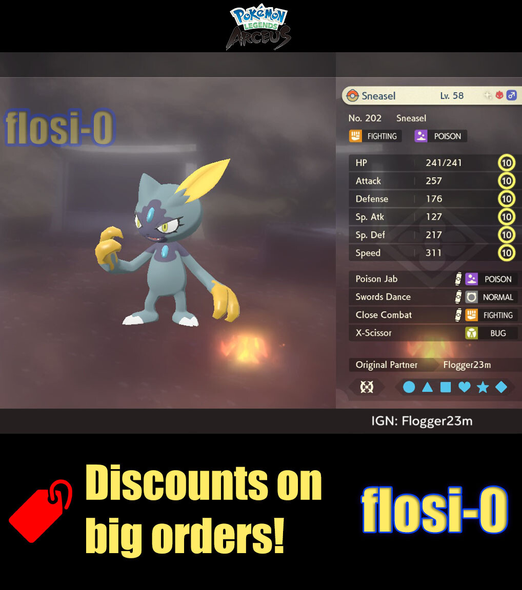 6IV Shiny Alpha Sneasel Hisuian Max Effort Level Pokemon Legends Arceus