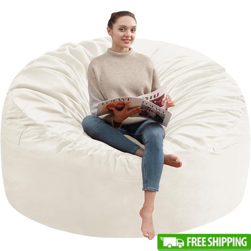 Memory Foam Bean Bag Chair Soft Velvet Portable Design W/ Side Pocket Relaxation