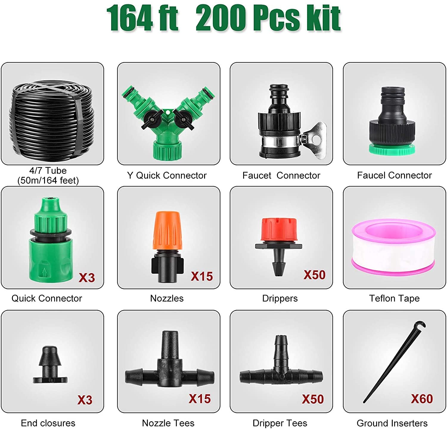 Garden Automatic Irrigation System 164FT 200 Pack Drip 164 feet