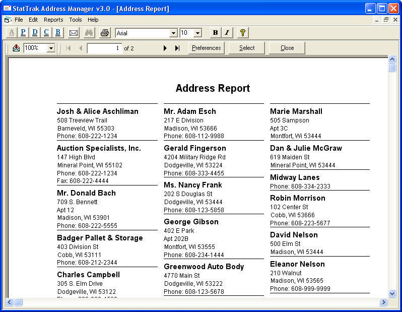 StatTrak Address Manager, address book software