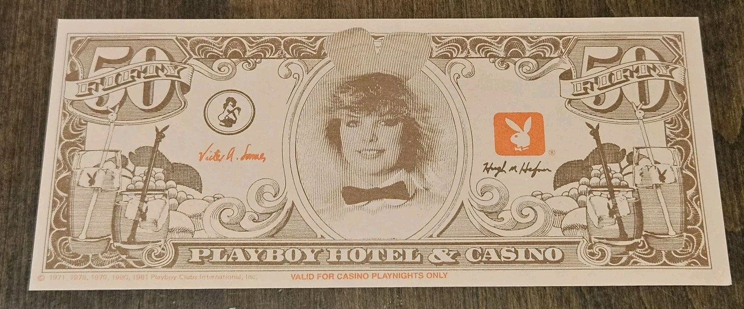 Vtg PLAYBOY HOTEL & CASINO ~  BUNNY FUNNY MONEY ~ $50 ~NO CASH VALUE ~ our# B135