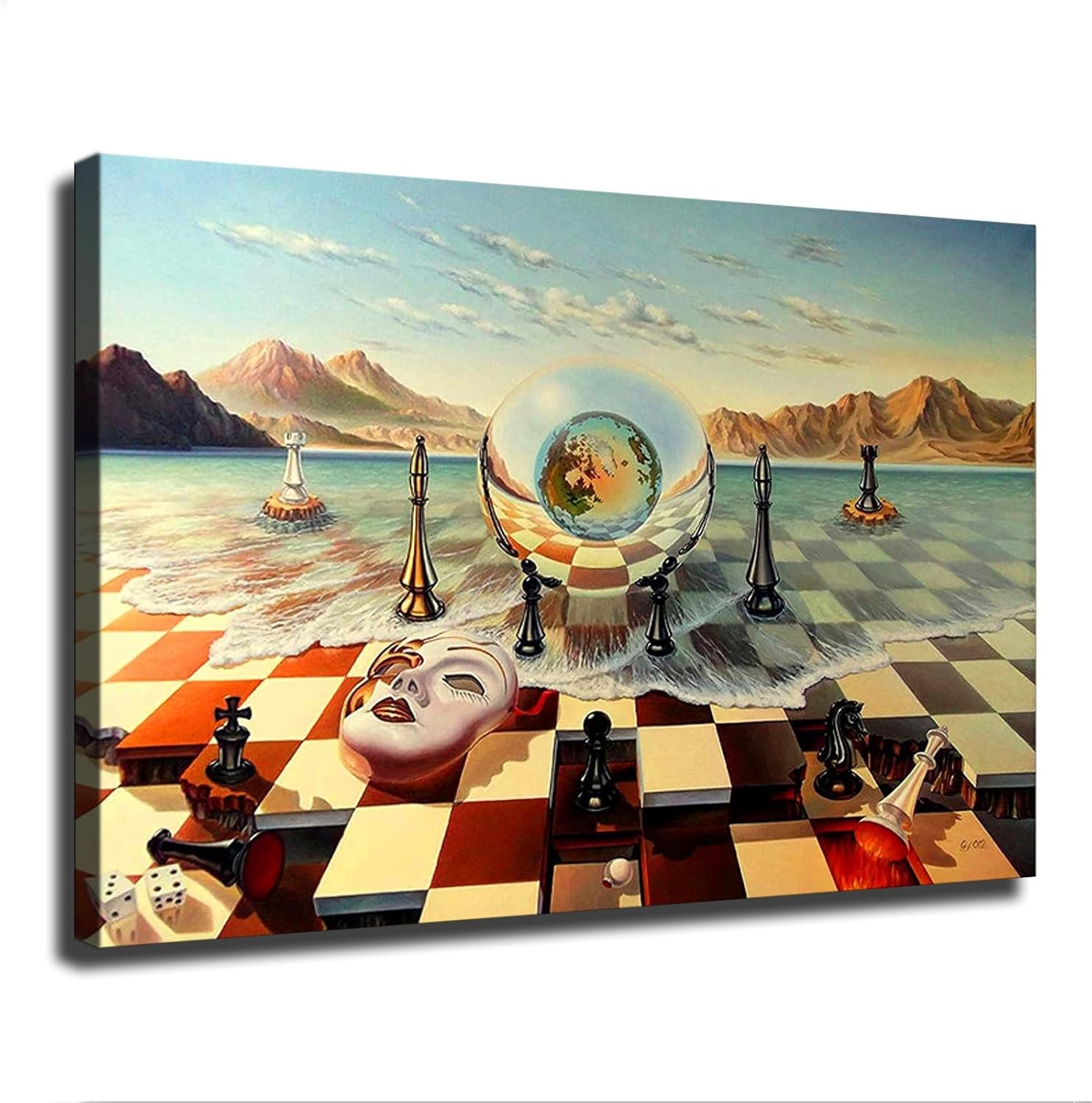 Salvador Dali Chess Mask on The Sea Wall Art Poster Surrealism Poster Canvas