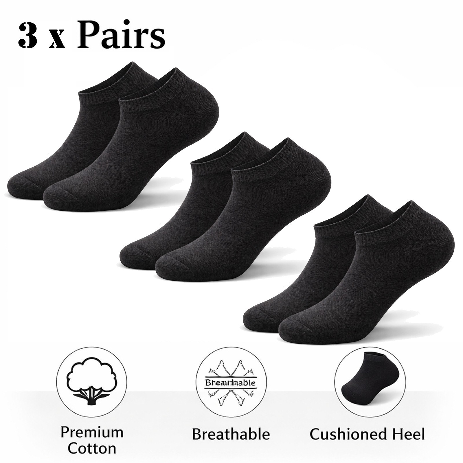 3-12 Pairs Mens Plain Solid Cotton Sports Ankle Athletic Socks Low Cut Size 8-12