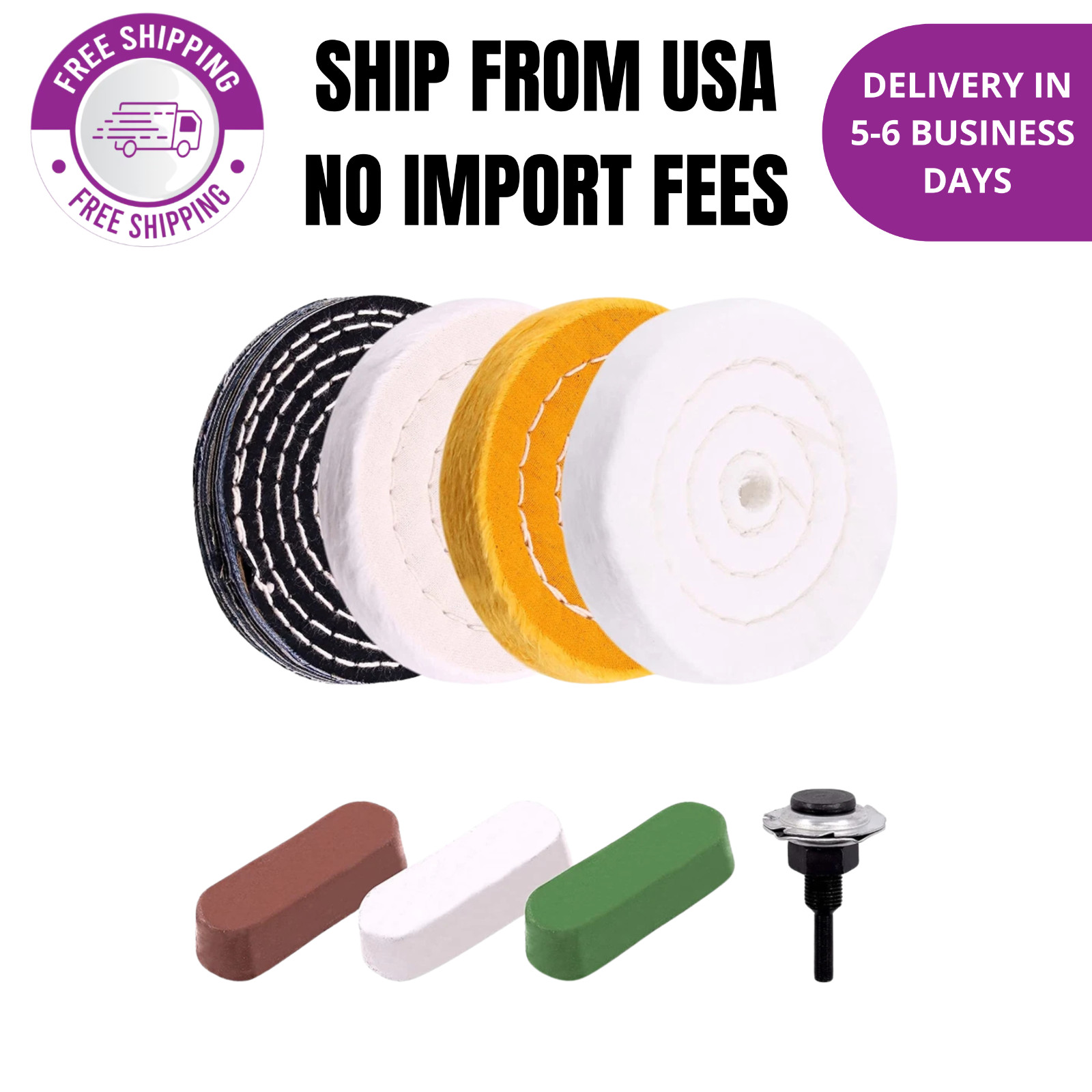 8 Pcs 4 Inch Buffing Polishing Wheel Kit with 1/2" Arbor Hole FREE SHIPPING