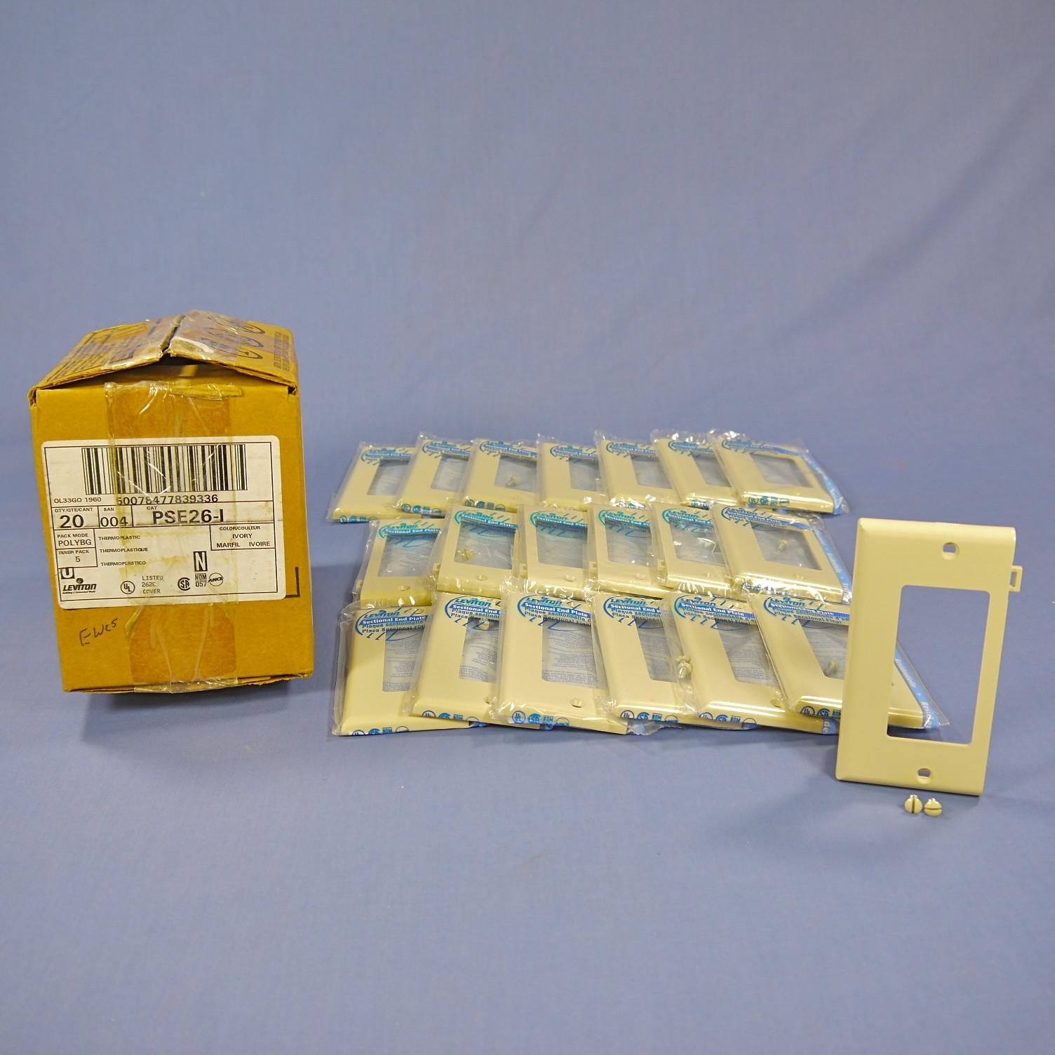 Leviton PSE26-I Ivory Decora GFI End Panel Unbreakable Sectional Wallplate 20pcs