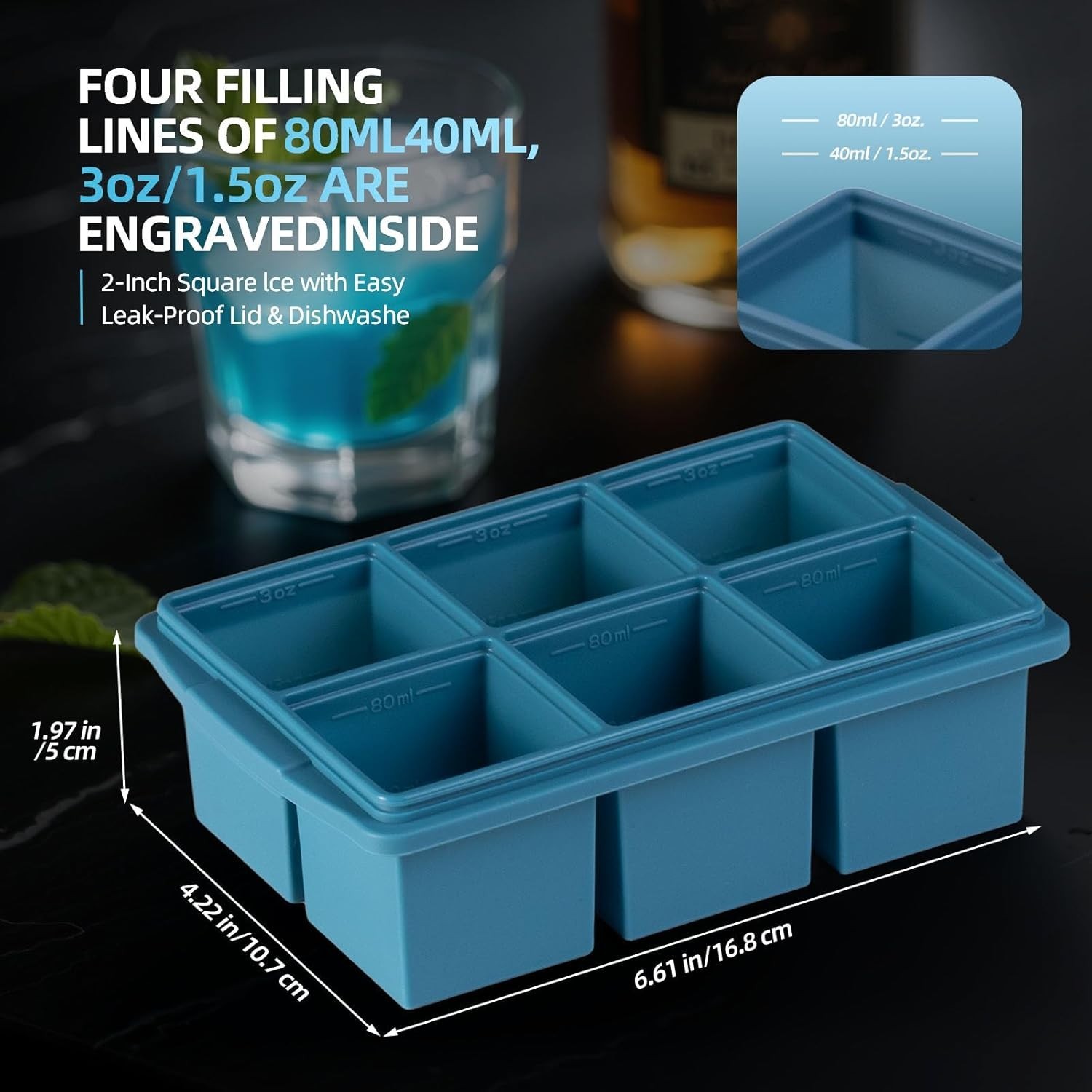 Large Ice Cube Trays for Whiskey (2 Pack) - Silicone Ice Cube
