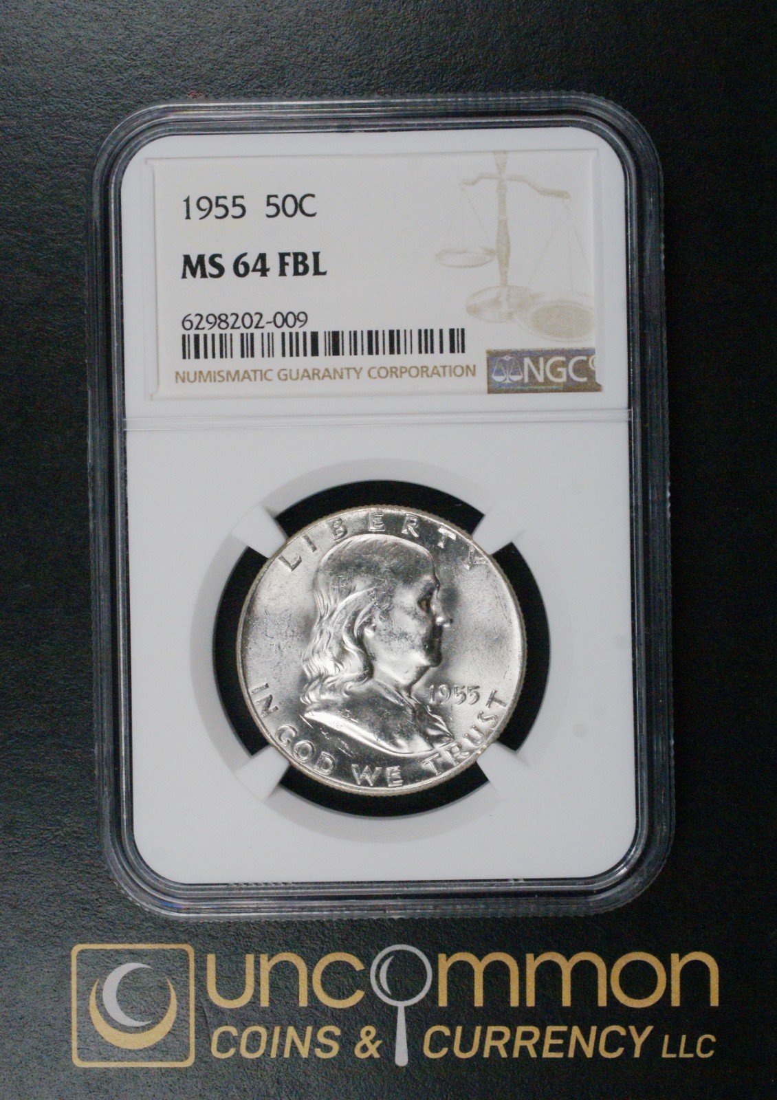 1955 MS 64 FBL Franklin Half Dollar   (UCC-FHD-1955-MS64FBL-N-0117)