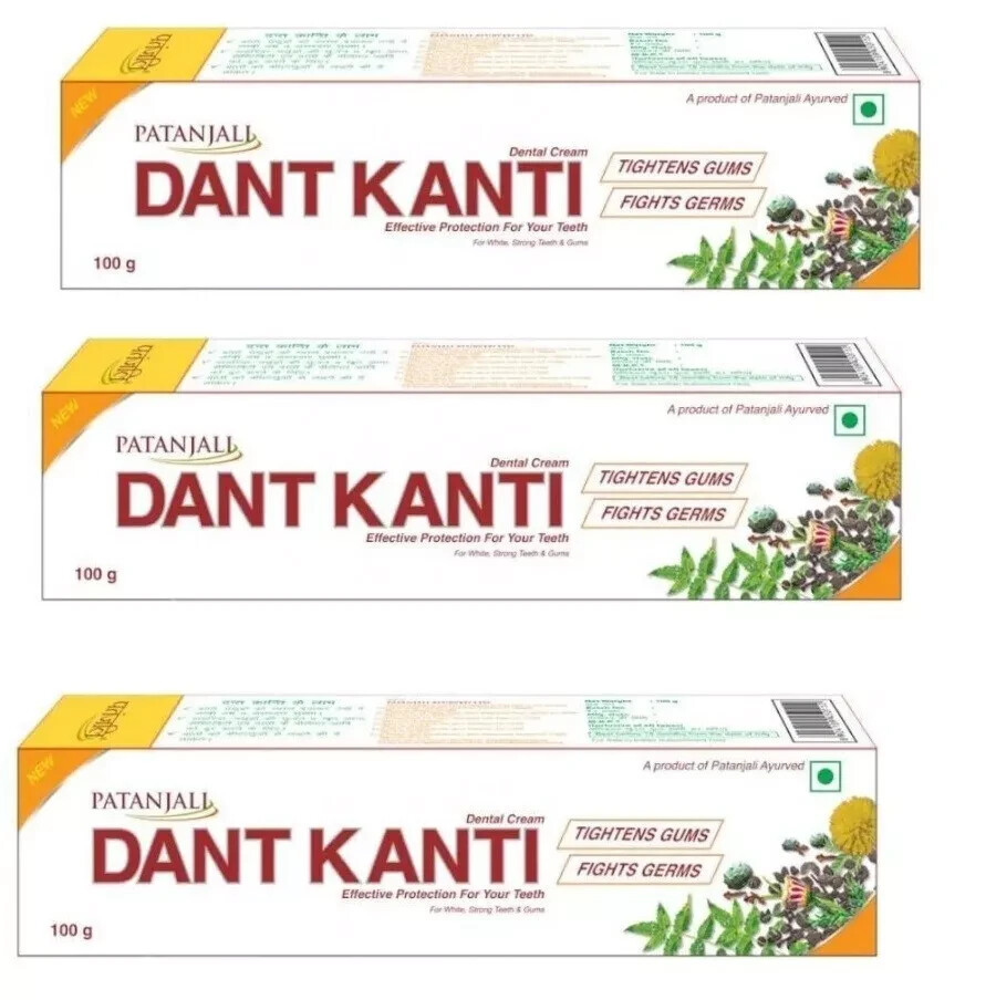 Patanjali Dant Kanti Toothpaste(Pack of 3 - 100g each) HERBAL FREE SHIP