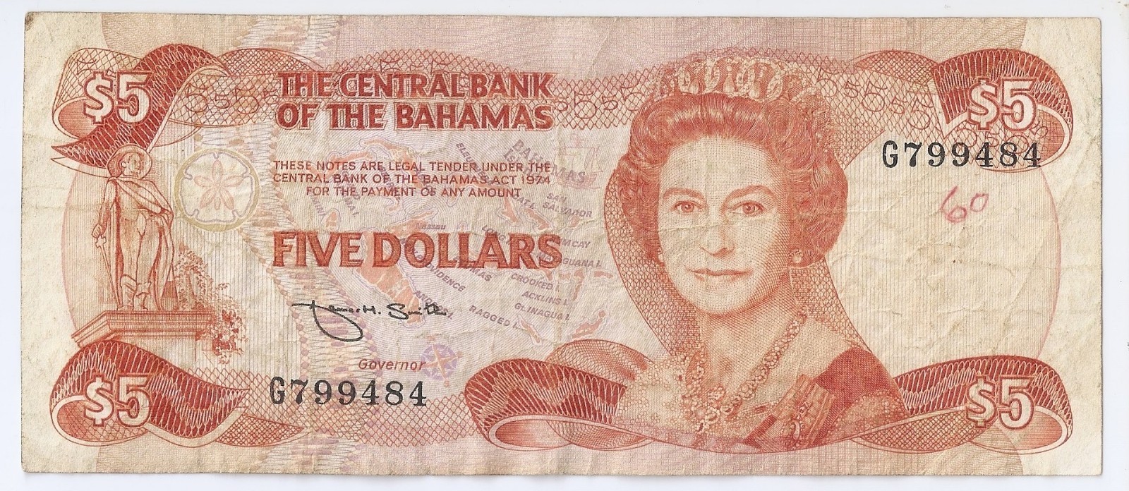 Bahamas 5 dollars 1974 (1984)