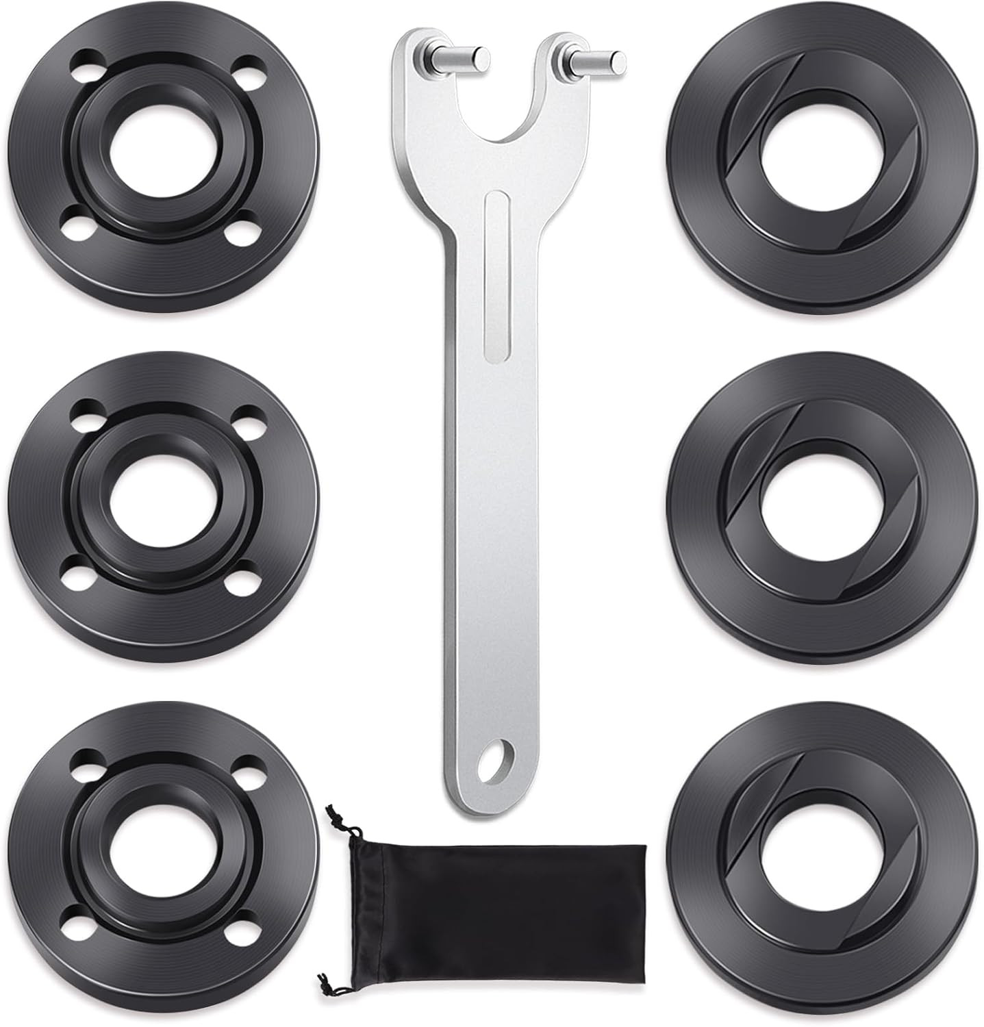 7 PCS Angle Grinder Nut Flange Wrench Premium Black Silver With Storage Bag NEW