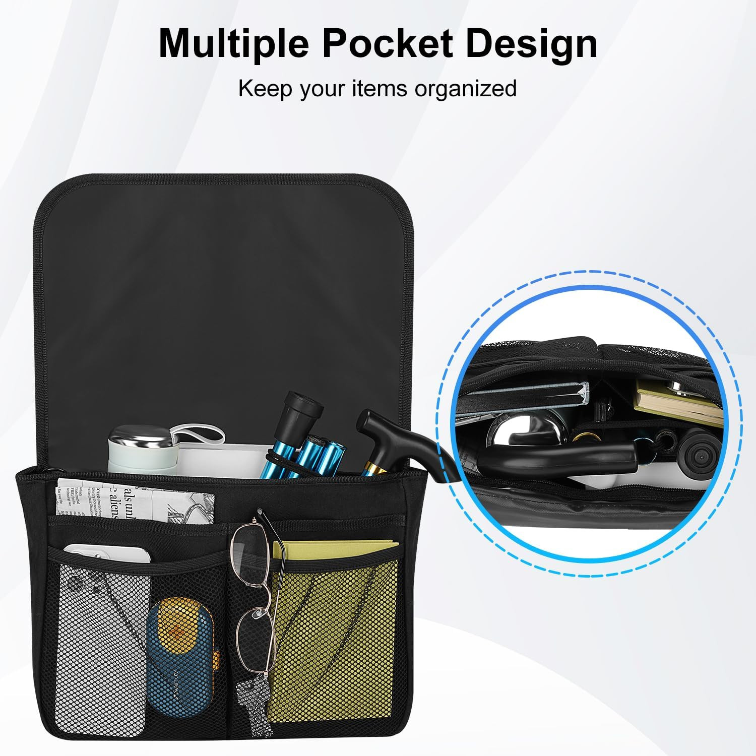 Wheelchair Side Bag Waterproof Storage Pouch for Rollator Walker Armrest