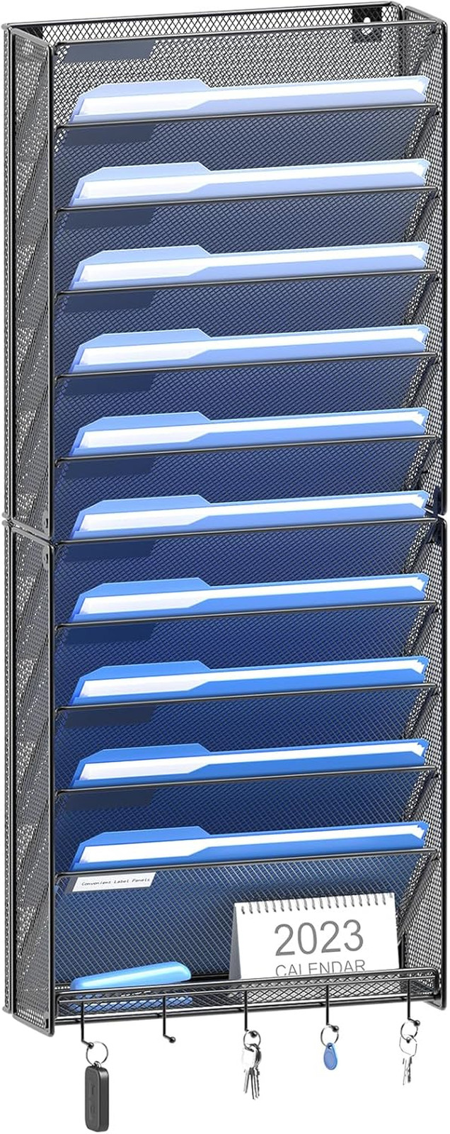 Hanging Wall File Organizer with Hooks, 12 Tier Vertical Wall Mount File Holder,