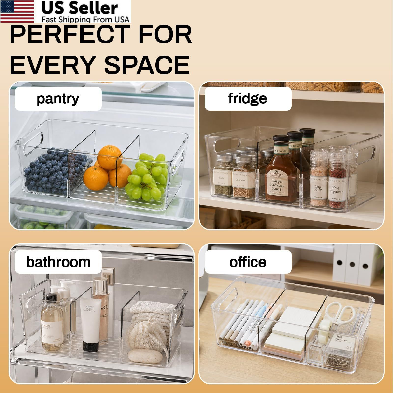 Mpotmiy 6 Pack Pantry Organizers and Storage,Clear Plastic Large, clear