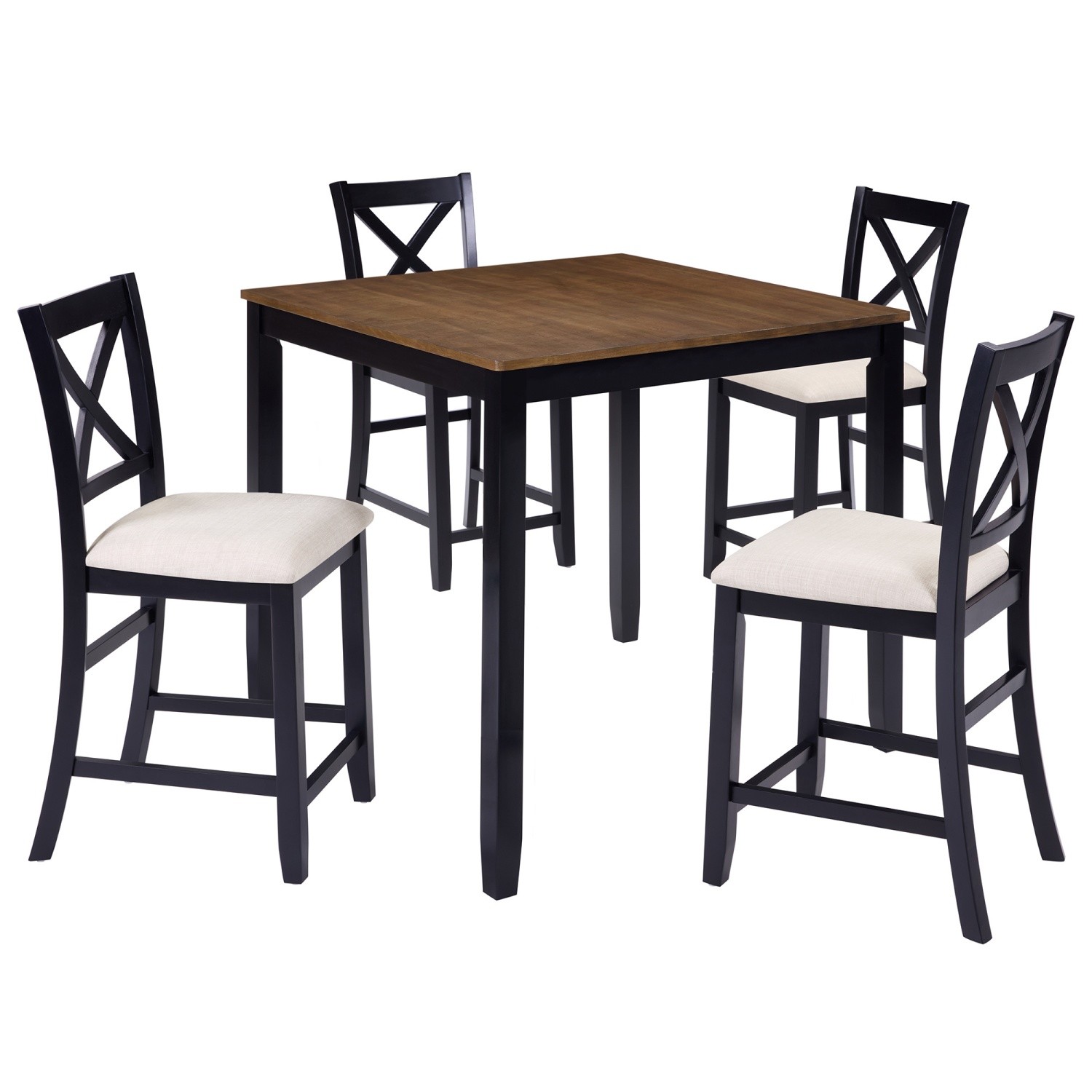 5-Piece Square Dining Table Set with Wood Kitchen Table and 4 Upholstered Chairs