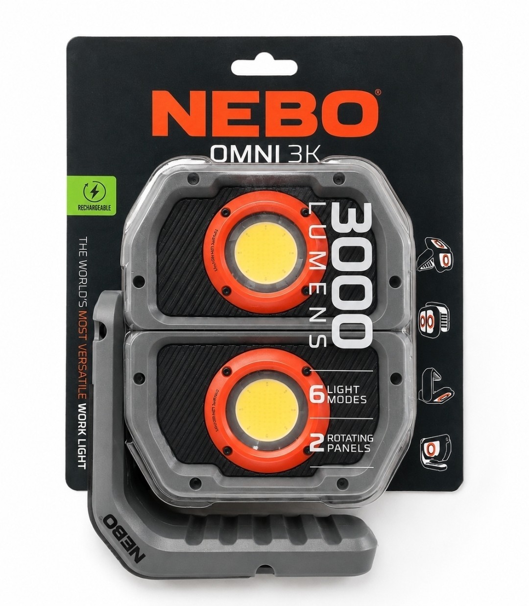 NEBO OMNI 3K Rechargeable LED Work Light 3000 Lumens 6 Modes Rotating Panels