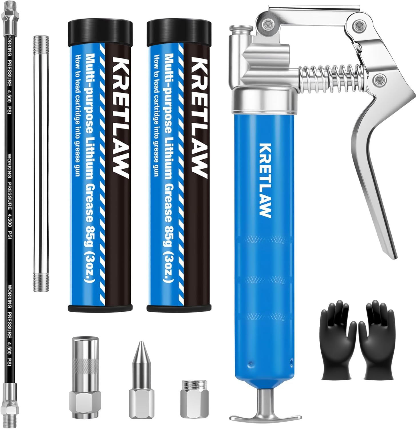 Mini Grease Gun (3000PSI) with Double 3Oz Cartridge Grease and 12'' Flex Hose, R