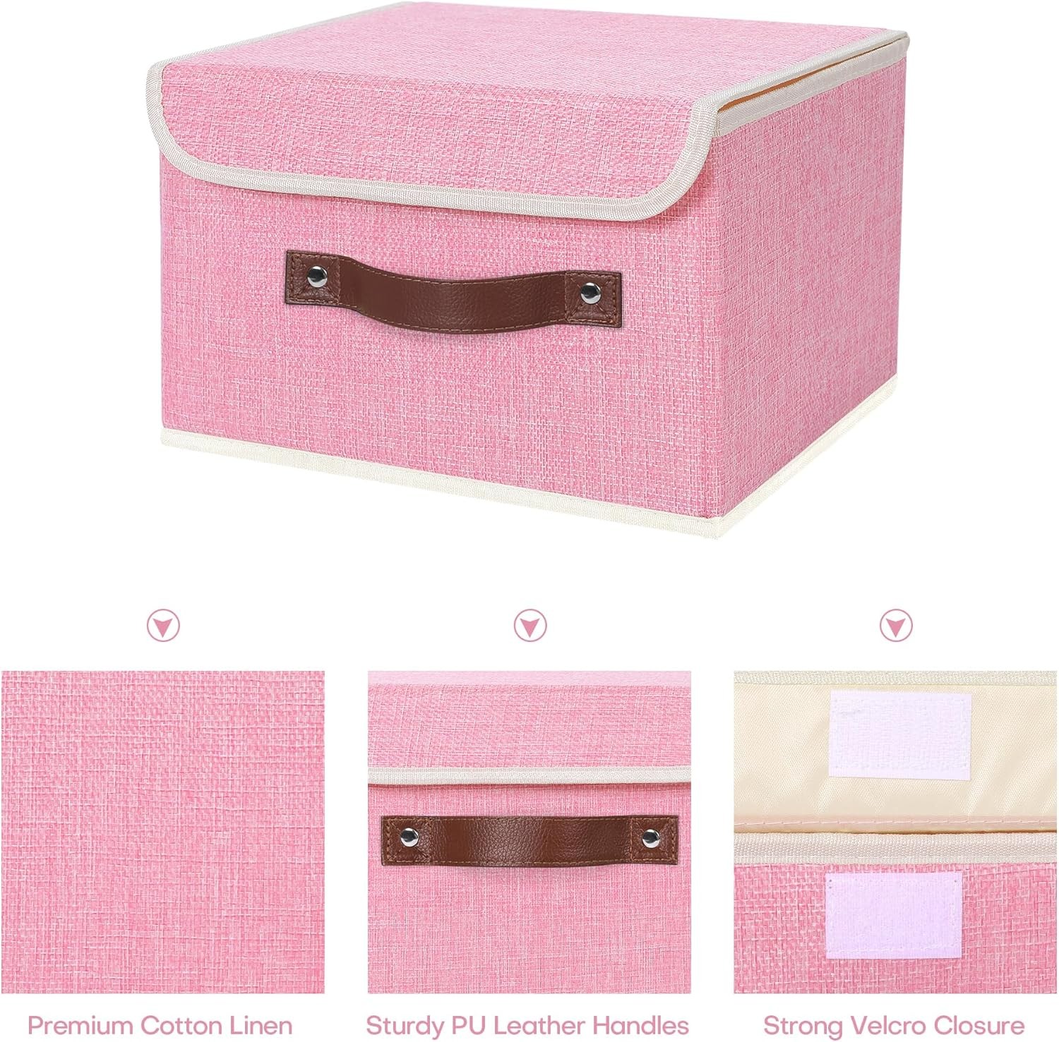 Storage Bin with Lid Storage Boxes with PU Leather Handles PP Plastic Board