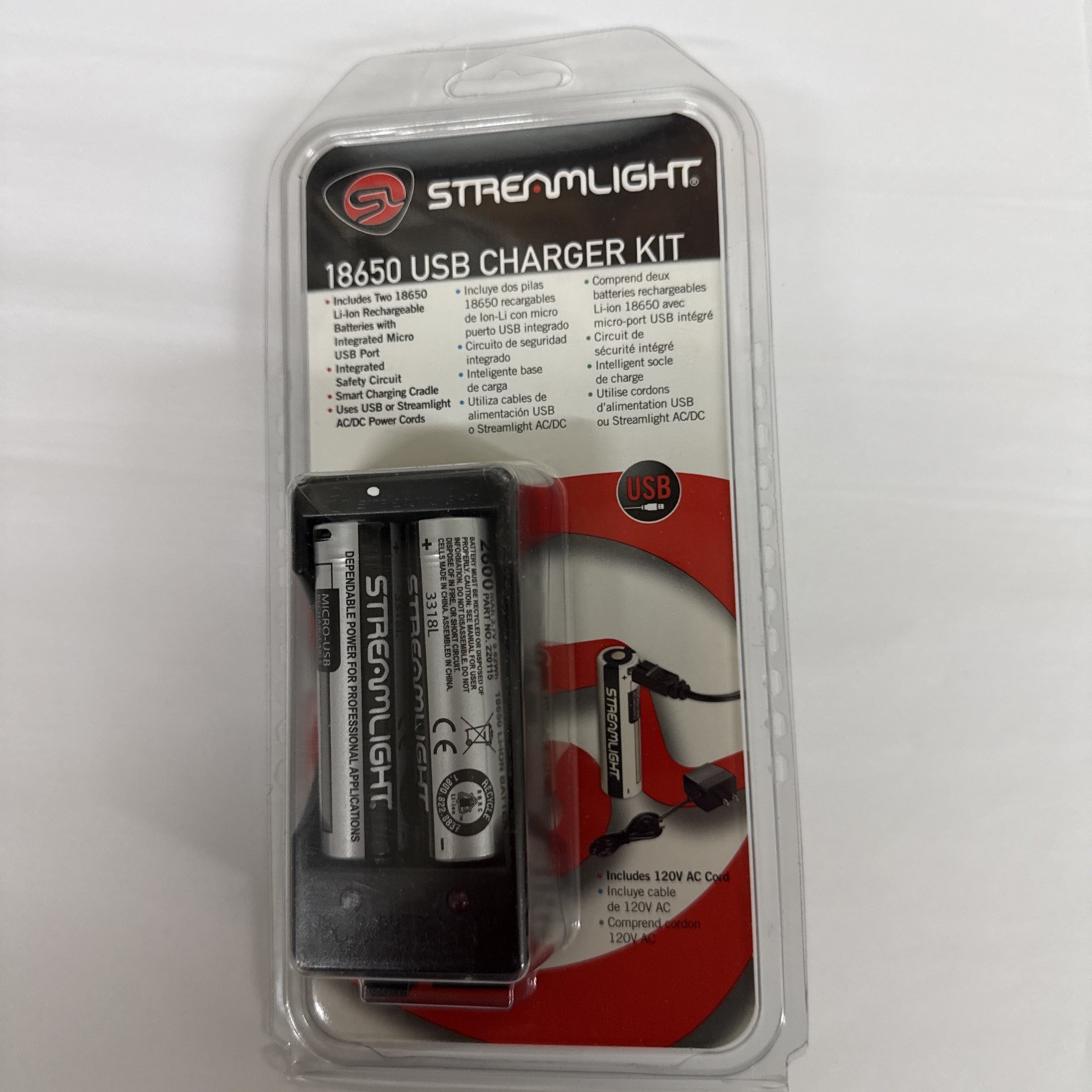 Streamlight 18650  Battery Charger, Stl 22010  18650 Charger Kit Usb W/2 18650