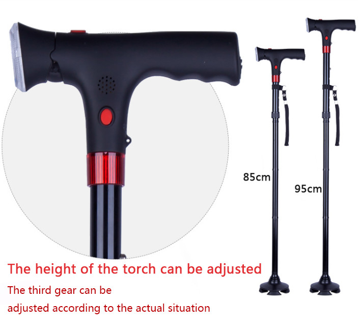 Extendable Foldable LED Walking Cane Adjustable Hiking Walking Stick With Alarm