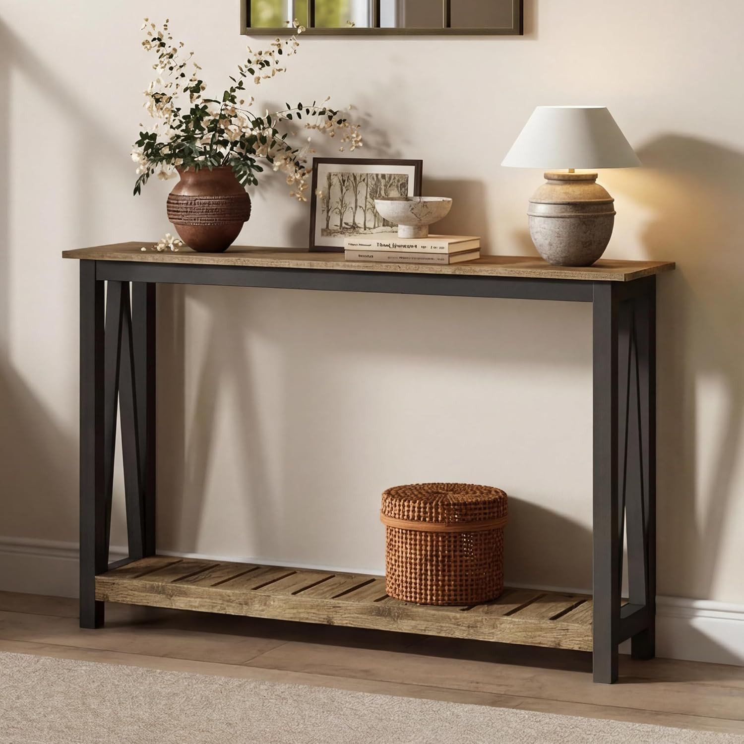 Farmhouse Console Table, Narrow Sofa Table for Entryway, 47 Inch | Rustic Entryw