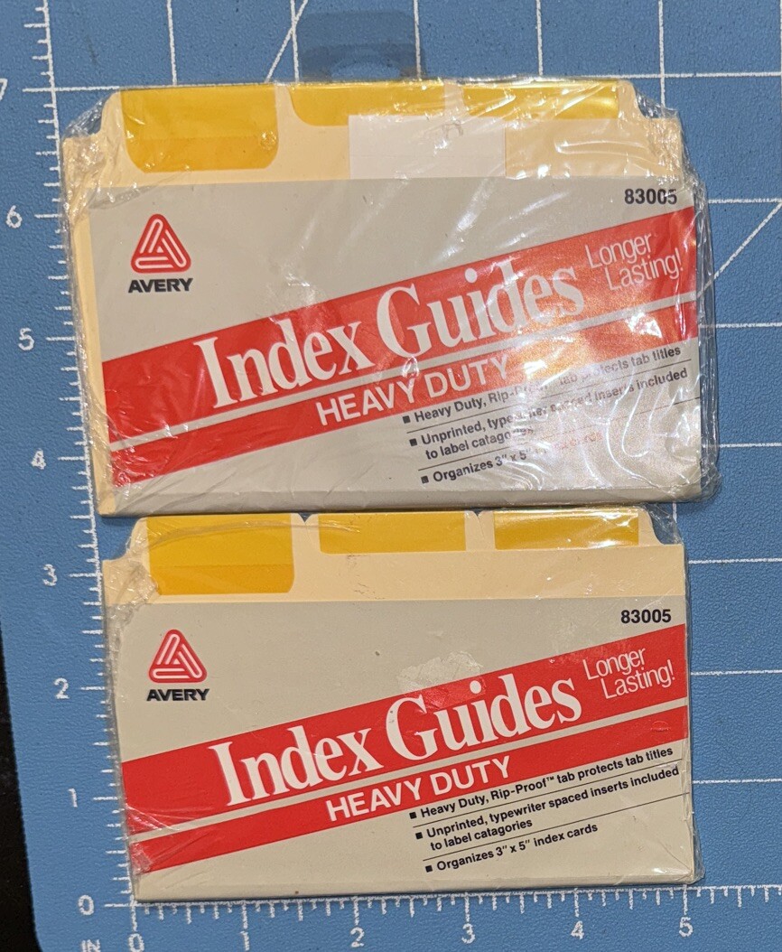 2 - Avery Heavy Duty 3x5" Inches Index Guides Cards 83005 - Blank Inserts Sealed
