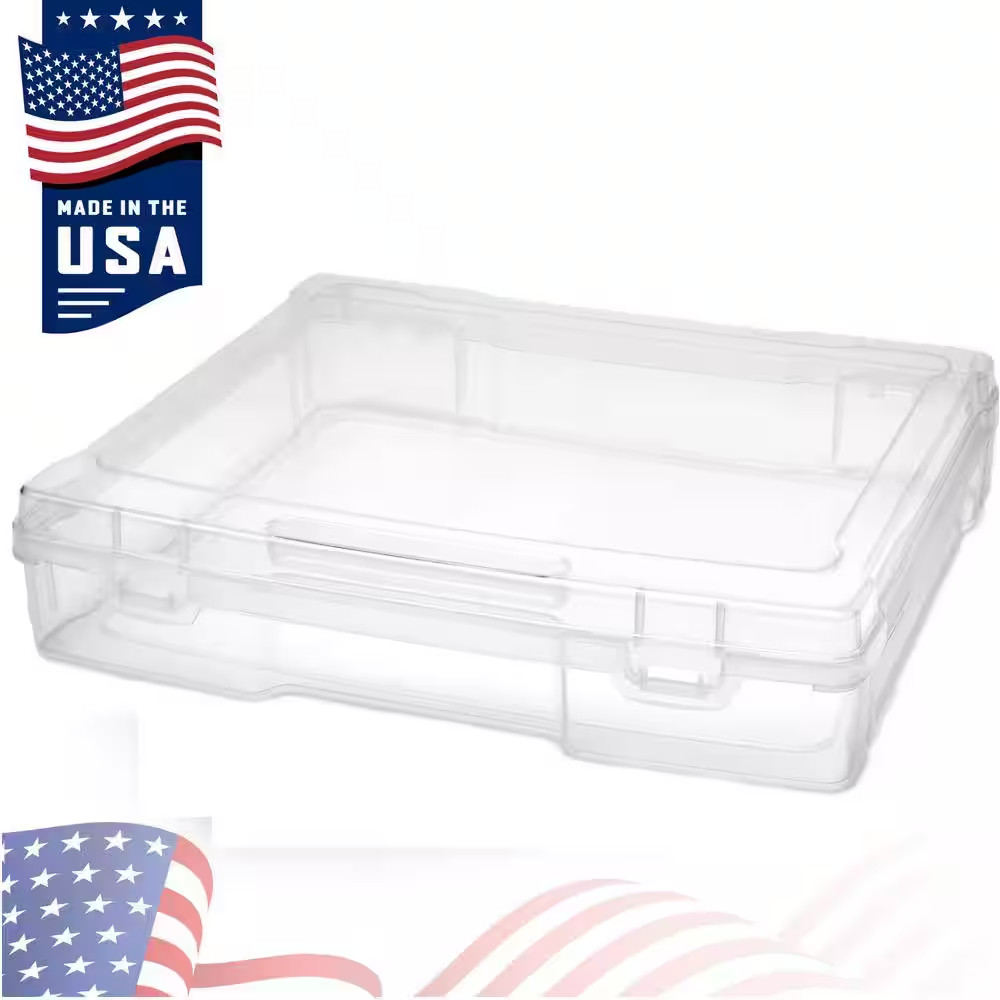 Stackable Snap-Tight Storage Containers, Clear, 12.2 In. W X 3 In. H Plastic Des