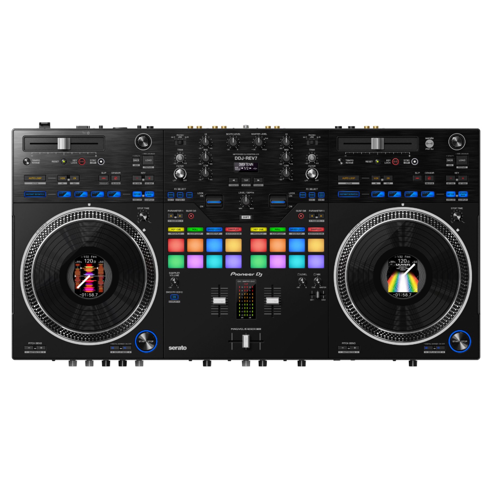 DDJ-REV7: Scratch-style 2-channel Controller with motorized wheels and on jog