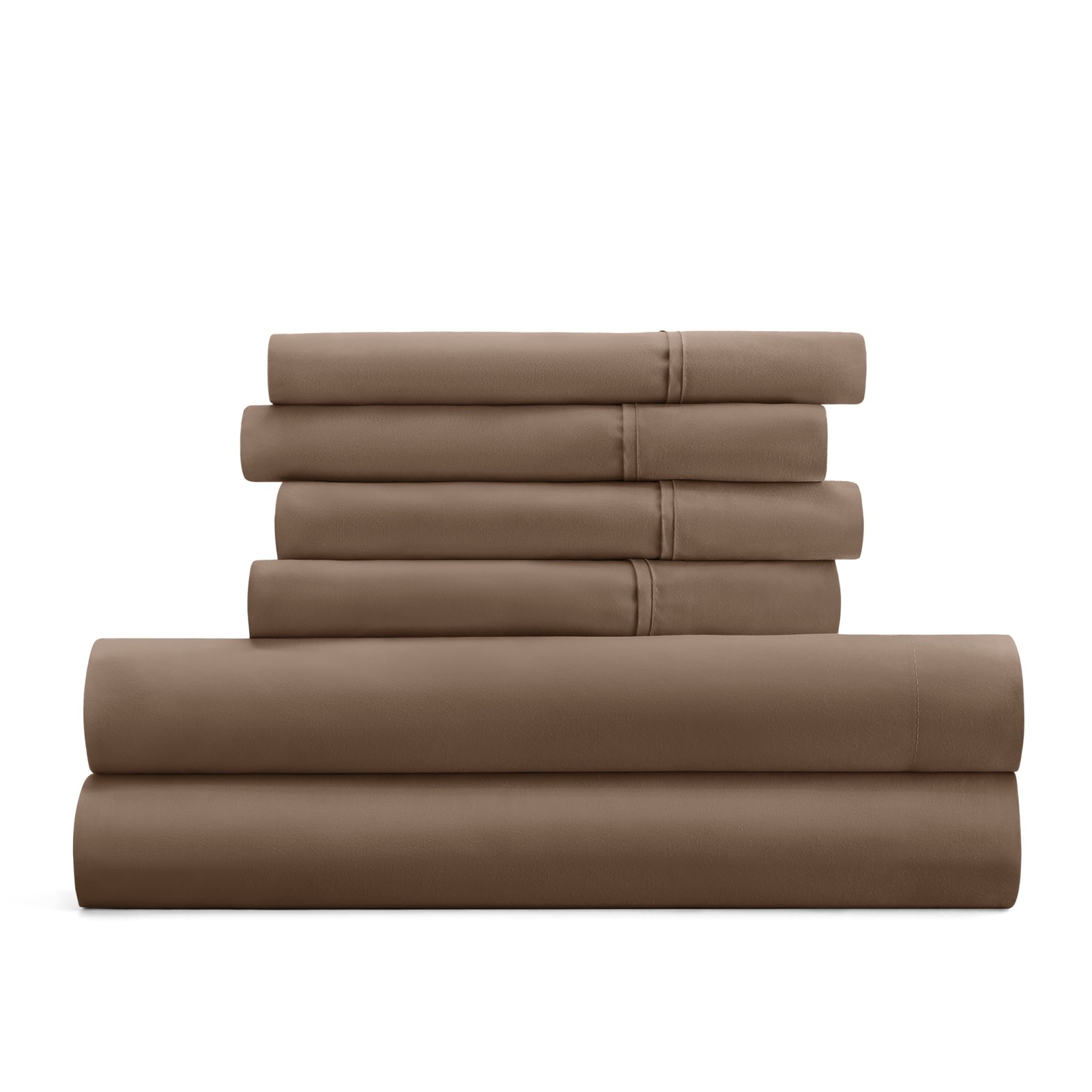 6 Piece Bed Sheet Set Full Taupe W/ Microfiber & Hypoallergenic Deep Pockets