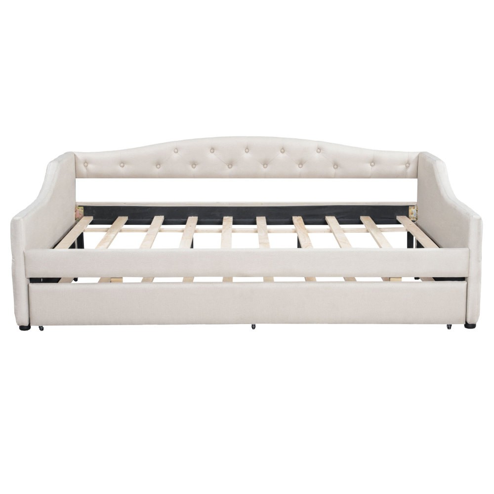 Upholstered Bed with LED Strip Lighting and Casters, Featuring Foam Padding